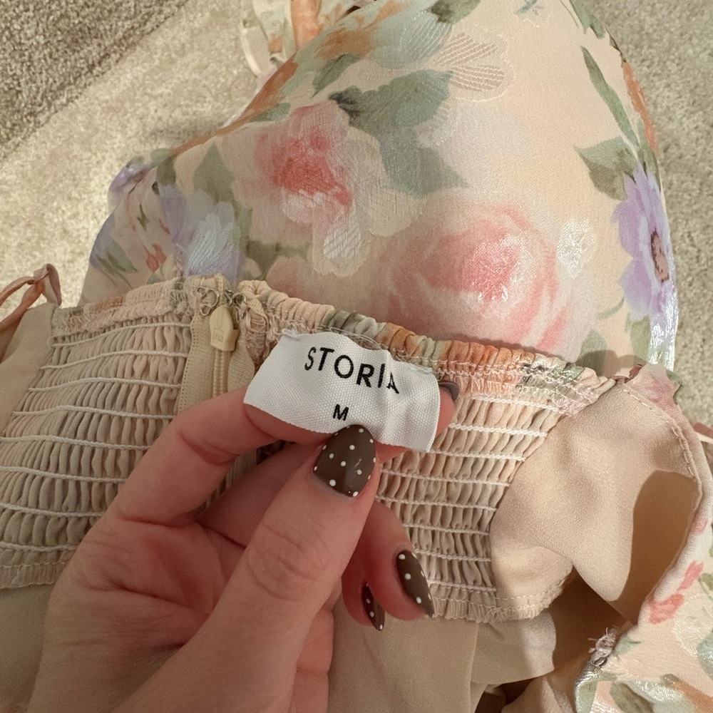 🌸 NWOT Romantic Floral Midi Dress Boutique Girly Pastel Bridal Wedding 🌸 - Picture 6 of 8